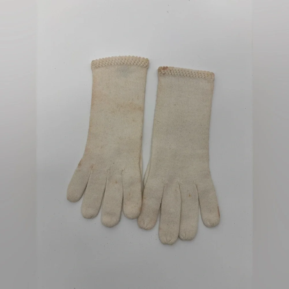 Vintage VAN RAALTE Knit Gloves – Ivory Acrylic – Size Free – 1950s/60s Era